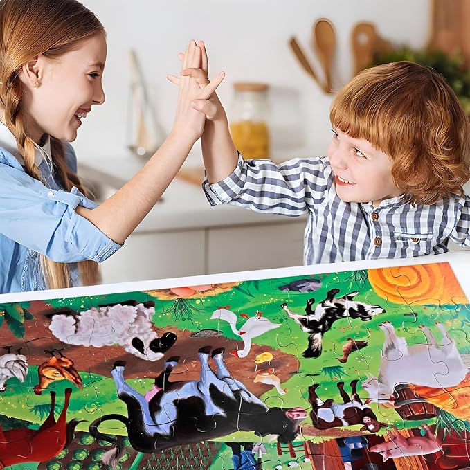 Jumbo Floor Puzzle for Kids,48 Piece Farm Animal Jigsaw Puzzle Ages 3-8 | Barn Puzzle,Extra-thick Cardboard,Preschool Learning Toy,35x24 in Completed,Children Educational Gift for Boys and Girls