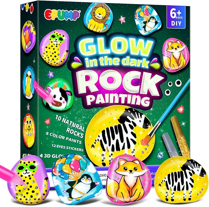 EPUMP Rock Painting Kit for Kids - Glow in The Dark Arts and Crafts Supplies Kits for Girls Boys - Kids Activities Creative Art Set Birthday Gifts DIY Paint Toys for Age 6 7 8 9 10 11 12 Years Old