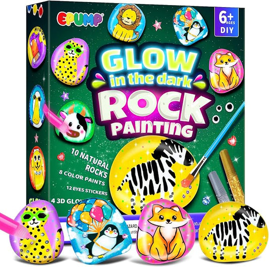 EPUMP Rock Painting Kit for Kids - Glow in The Dark Arts and Crafts Supplies Kits for Girls Boys - Kids Activities Creative Art Set Birthday Gifts DIY Paint Toys for Age 6 7 8 9 10 11 12 Years Old