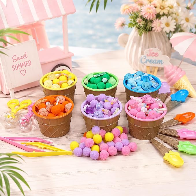 227PCS Ice Cream Sensory Materials Set, Summer Sorting and Counting Activity Supplies, Fine Motor Manipulatives for Classroom, Home and Travel （ice cream）