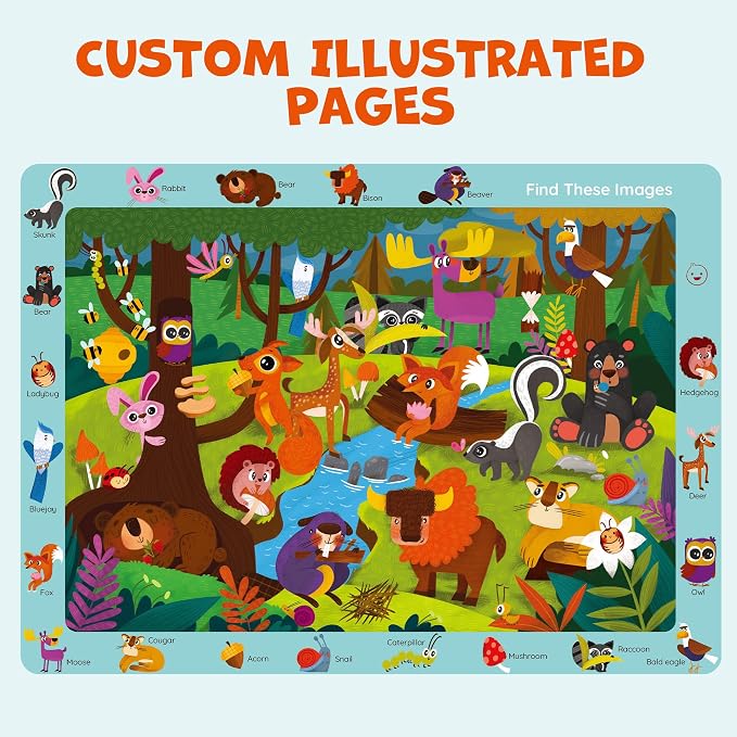 BenBen Search and Find Books for Kids Ages 3 4 5 6 7 8, Dry Erase, Reusable | 28 Pages, Preschool Learning Activities, Travel Game for Road Trip, Fine Motor Skills, Birthday Gift for Kindergartener