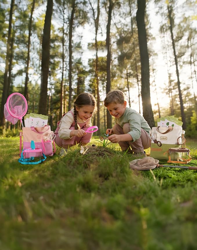 ROBUD Dual Bug Catcher for Kids,Includes 1 Pink and 1 Green, Bug Catching Kit with Bag Kit, Outdoor Exploration Set for Camping, Montessroi Toy for Kids Coming Closer to Nature，WRP61