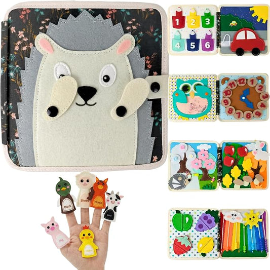 LUMS Busy Book for Toddlers 1-3 - Montessori Busy Board, Toddler Activity Book Ages 2-4, Felt Quiet Sensory Learning Travel Toy for 1 Year Old, Car & Airplane Rides