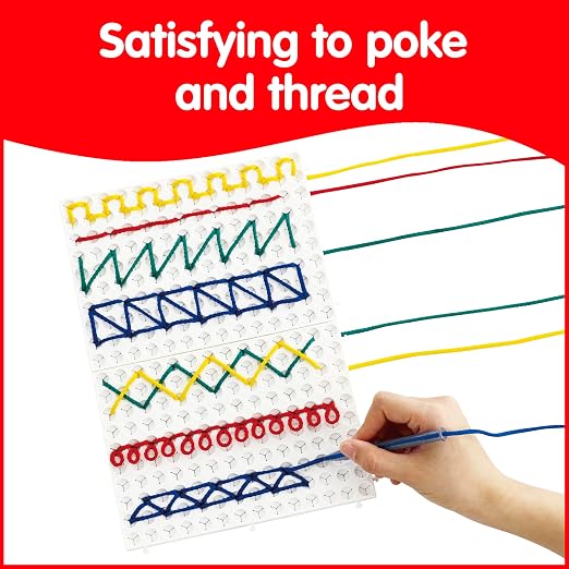 edxeducation Junior String Art, 2 Baseboards, 8 Laces and 4 Colors | Lacing Toy for Kids, Create Imaginative Designs, Explore Patterning, Shape Recognition and More