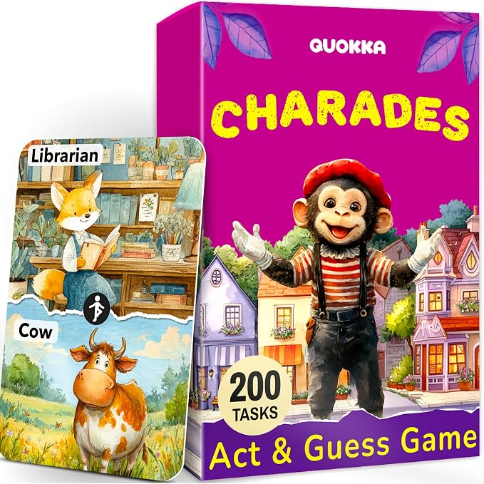 Quokka Charades Game for Kids Ages 4–8 and Family - Educational Card Game | 200 Act and Guess Active Tasks with Extra Twists - Fun Party Card Game for Childrens Ages 8-12 at Home, Classroom or Camping