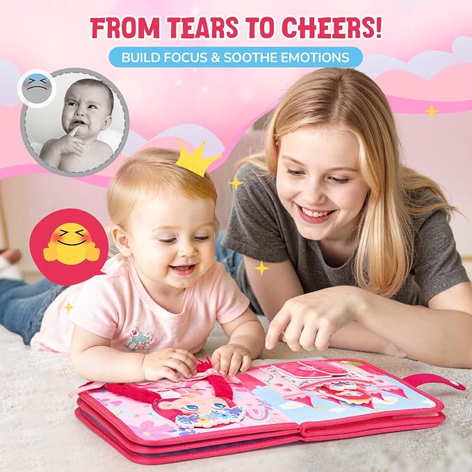 JoyCat Princess Busy Book for Toddlers 1-3, Dress Up Montessori Quiet Toy | Princess busy book with dress-up activities encourages fine motor skills, creativity and quiet travel play for toddlers.
