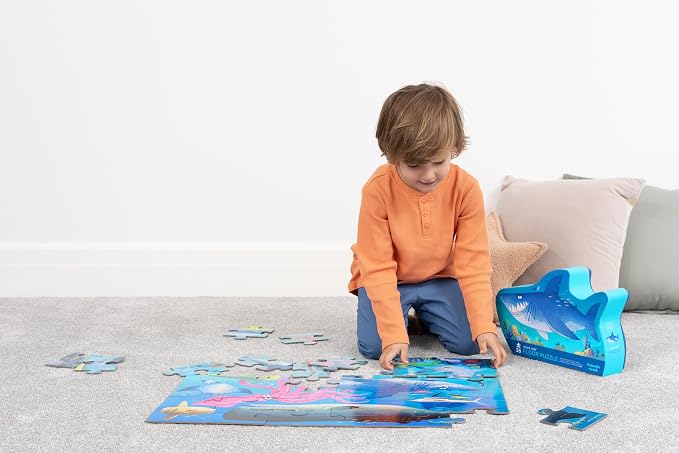 Crocodile Creek 36-Piece Jigsaw Floor Puzzle - Shark Reef - for Kids Ages 3-5 - Heavy-Duty Shaped Box for Storage - 24" W x 18" H Finished