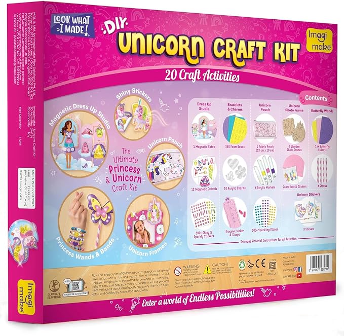 Imagimake Unicorn Craft Kit, 20 Mess-Free Creative Activities for Girls | Bracelet Making, Magnetic Dress-Up, Stickers & DIY Room Décor, Birthday Gift for Girls Ages 5,6,7,8,9,10,11,12 Years Old