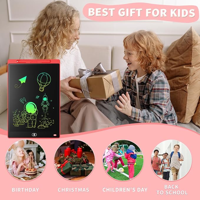 [2 Pack] Genialba LCD Writing Tablet 10-Inch Colorful Doodle Board, Toddler Learning Educational Toys Gifts for 3-8 Years Old Girls and Boys, Electronic Drawing Pad for Kids (Blue&Red)