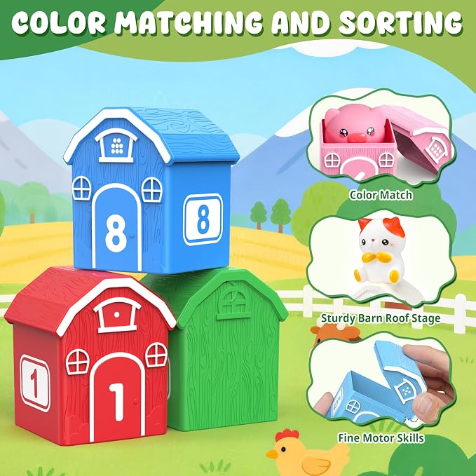 Montessori Farm Animal Toddler Toys Sorting Finger Puppets Playmat | Montessori Learning toys, 10 animal finger puppets, 2-in-1 playmat storage bag, matching game for toddler preschool gift