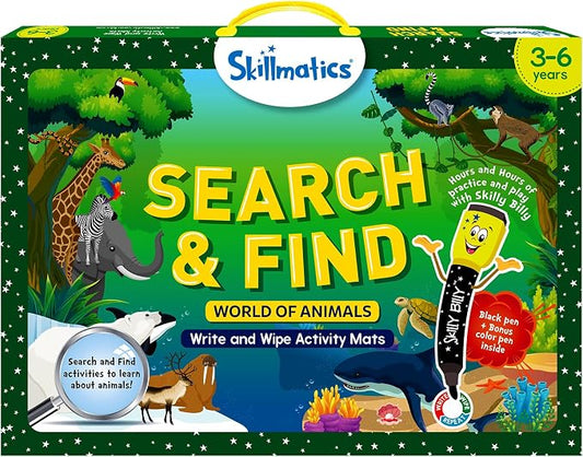 Skillmatics Search and Find Animals – Reusable Preschool Learning Activity | Write & Wipe Mats, Learning & Educational Toy for Toddlers & Kids, Back to School Supplies for Boys & Girls Ages 3, 4, 5