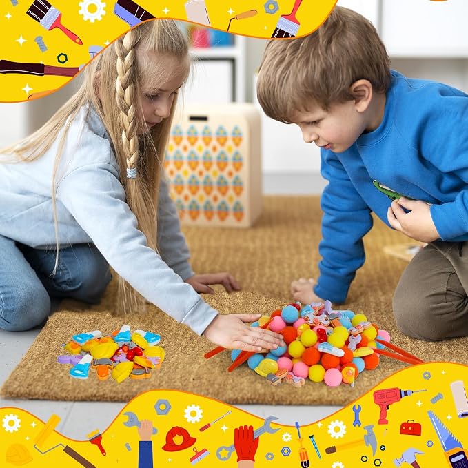 167pcs Tool Sensory Bin Filler Fine Motor Toys Kids Tool Box Sensory Bin Items Tape Measure Toy Drill Hammer Pliers Open-End Combination Wrench Hard Hat Hand Saw for Preschool Education Activities