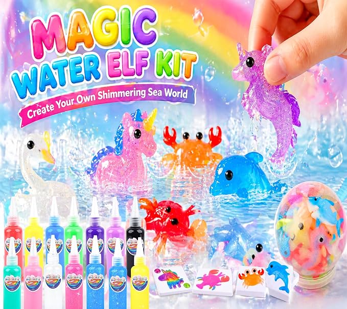 Louseadon Magic Water Elf Toy Kit for Kids, 13 Colors Magic Gel & 8 Molds, Make Your Own Water Pets, DIY Squishy Maker Set, Sensory Craft Toy, Party Favors & Gifts for Boys & Girls, Ages 3+