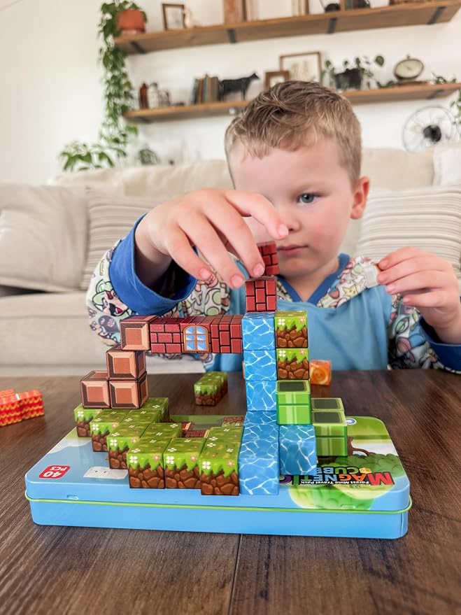 Magnetic Blocks Travel Toys with Portable Metal Tin – Toddler Magnet Tiles | Building Blocks STEM, Montessori Kids Toys for 3+ Year Old Boys & Girls, Classroom Must Haves, and Sensory Toys