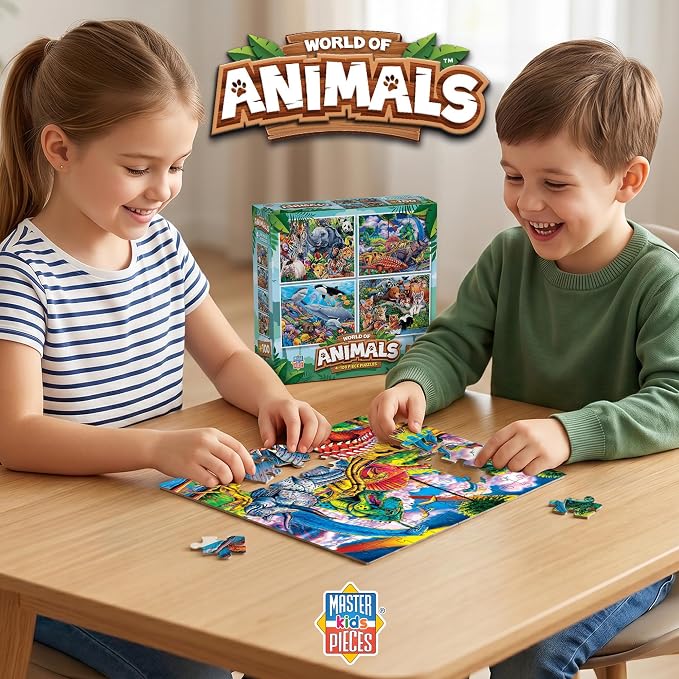 MasterPieces Jigsaw Puzzle Set for Kids, 4-Pack of 100 Piece Puzzles, Educational Animal Theme, Fun Game, Gift Idea, 8" x 10"