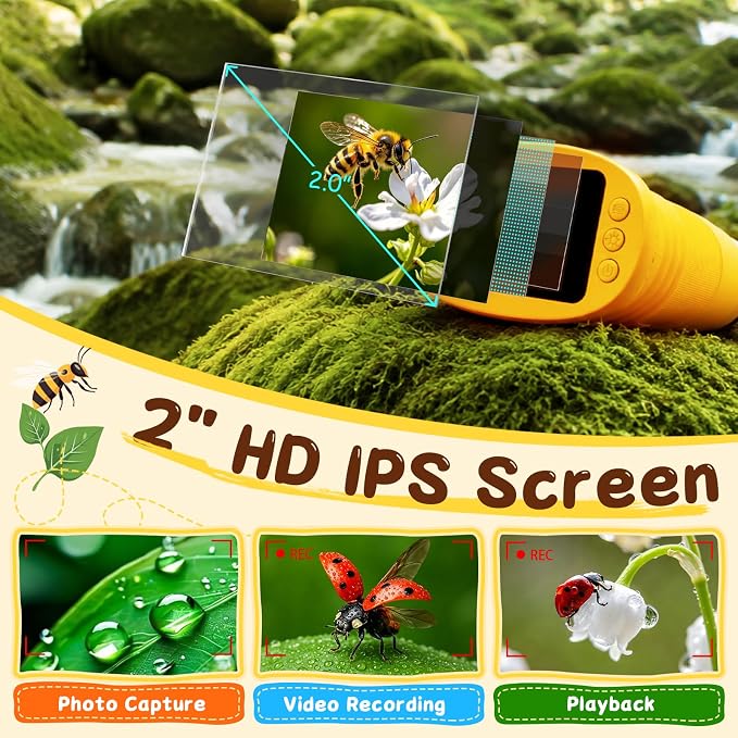 SEEKID Microscope for Kids 200-1000X, STEM Toy Science Kit for Kid(Yellow) | Handheld Digital Microscope, 2" IPS Screen, 4K HD Camera 200+ Photo Storage for Girls Boys Child Birthday Gifts