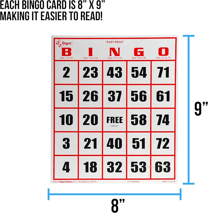 Regal Bingo Red Professional Bingo Game Set with 11" Wheel Cage, 75 Bingo Balls, Master Board, 18 Bingo Cards & 25 Jumbo Reusable Cards, and Colorful Chips - Bingo Games for Adults Large Group