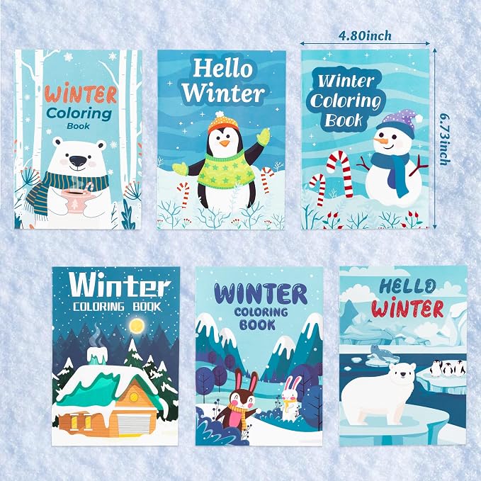 Dvbonike 24Pcs Winter Theme Coloring Books Including Snow Snowman Elk Christmas Tree DIY Art Drawing Patterns Birthday Party Favors Xmas Gifts Home Classroom Activity Supplies for Kids Age 4-8
