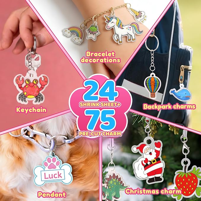 201pcs Shrink Paper Keychain Kit, Crafts Kits for Kids Adult, Shrinking Art | pre cut+blank