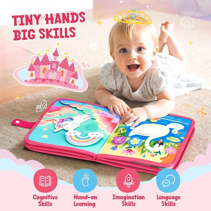 JoyCat Princess Busy Book for Toddlers 1-3, Dress Up Montessori Quiet Toy | Princess busy book with dress-up activities encourages fine motor skills, creativity and quiet travel play for toddlers.