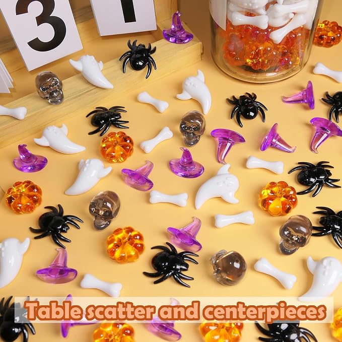 HADDIY Halloween Mini Gems 300pcs Pumpkin Ghost Sensory Bin Vase Fillers | Acrylic Skull spider for Halloween Centerpieces Table Decorations,Table Scatters,craft and jar fillers