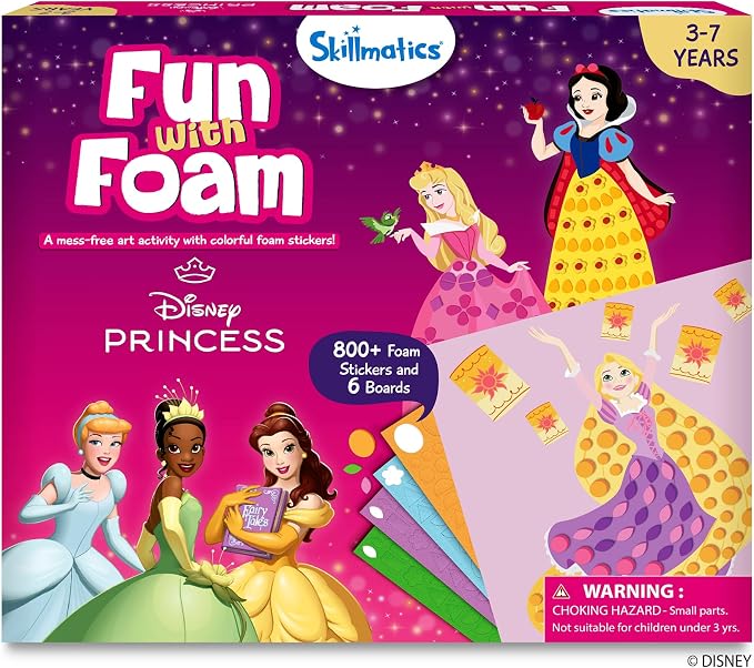 Skillmatics Fun with Foam – Disney Princess, Art & Craft Kit, Gift for Kids | 3D Foam Stickers, Mess-Free Fun for Girls & Boys, Fans of Cinderella, Rapunzel, DIY Felt Craft Kits for Ages 3, 4, 5, 6, 7