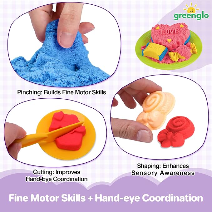 greenglo Sensory Sand Kit for Kids - 0.88 LBS with 12 Molds & Ice Cream Display Tray Sandbox - Kids' Sand Playset Ages 3-8 Creative Sensory Bin Play