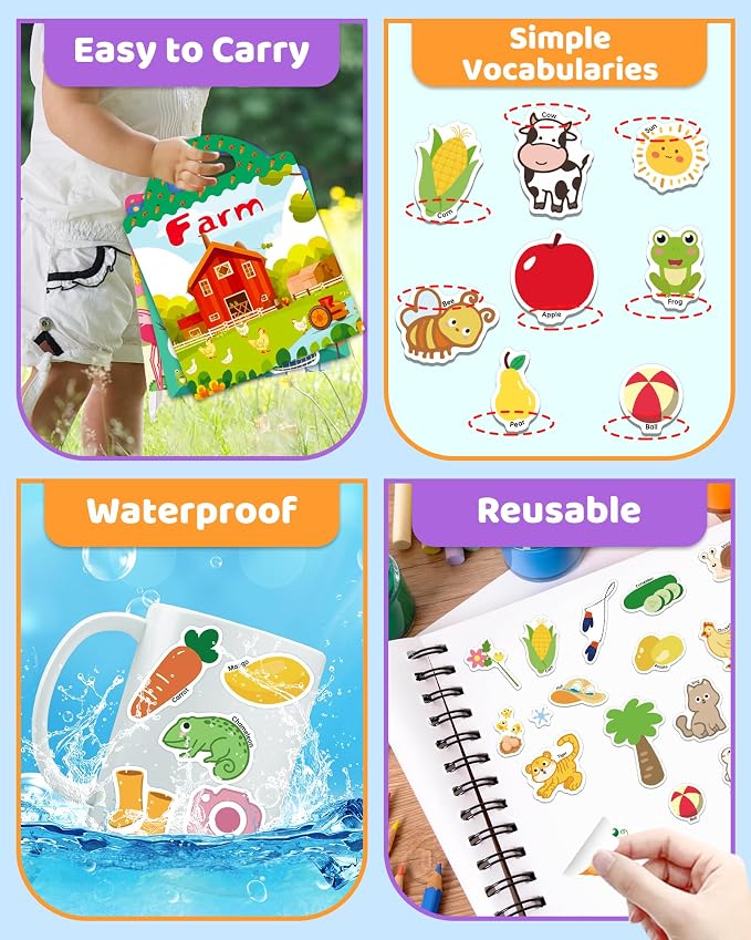 Benresive Reusable Sticker Book for Toddlers, Stickers for Kids, Travel Toy | Toddler Toys, Boys Girls Birthday Gifts, Airplane & Road Trip Essentials Kids, No Mess Waterproof Toddler Crafts Activities