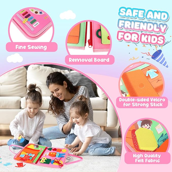 URMYWO Toddler Busy Board - Busy Book Montessori Toys Ages 3 and up | Preschool Learning Activities with Alphabet Number Animal, Educational Travel Toys Birthday Gifts for Kids