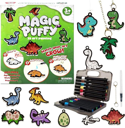 Richgv Magic Aqua Puffs, 3D Art Kit, Dinosaur, Mess-Free Paint by Number Craft for Kids, DIY Color & Inflate Activity, Travel & Creative Gift for Girls & Boys Ages 4, 5, 6, 7, 8, 9, 10