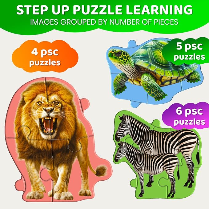 QUOKKA Step Up Magnetic Puzzles for Toddlers 1-3, Wild Animals Puzzle Set in One Book, Travel Games for Kids 3-5, Screen Free Toy for Toddlers and Preschoolers