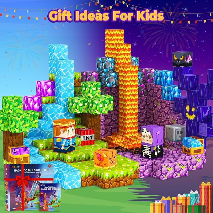 ORZbb Magnetic Blocks, Kids Magnetic Building Cubes Toys for 3-13 Year Old Boys Girls, Montessori Sensory STEM Toddler Construction Toys Christmas Birthday Party Gifts.