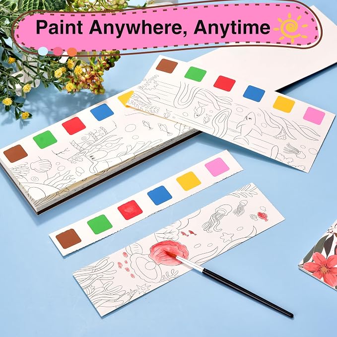 Cavnewt 4Pack Mini Paint Pads, Watercolor Paint Pad, Pocket Watercolor Painting Book, Mess Free Water Color Paint Set Arts, Travel Paint Watercolor Coloring Book Set for Kids, Boys and Girls