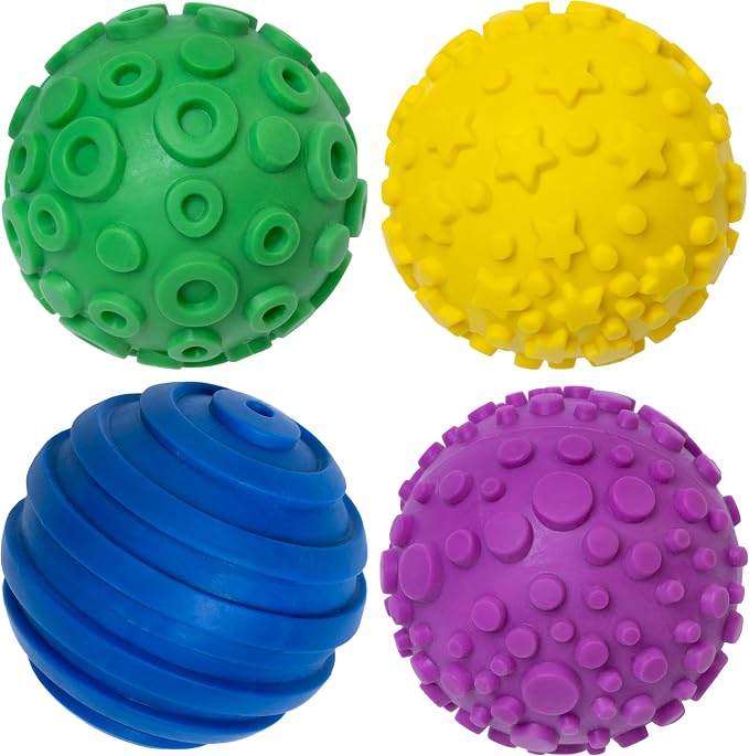 SPARK & WOW Sensory Bin Texture Twists, 4 Hollow, Tactile Balls | Twist Them Apart, Mix and Match Colors and Textures, Sensory Table Tools for Toddlers