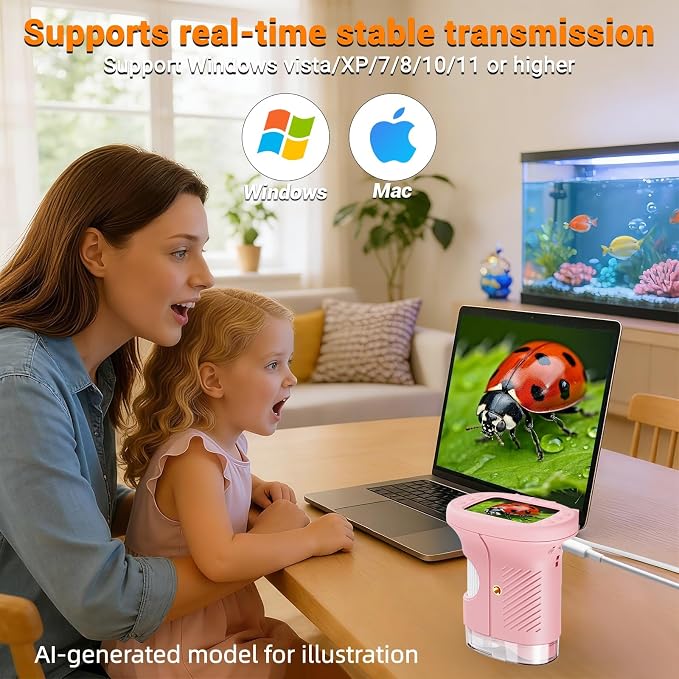 Pocket Kids Microscope, 1000X Handheld Microscope for Kids w/2.4'' Screen, Photo Video Mini Portable Microscopes Science Edu Digiscope, Christmas Birthday Gifts Ideas for Kids Ages 3-12