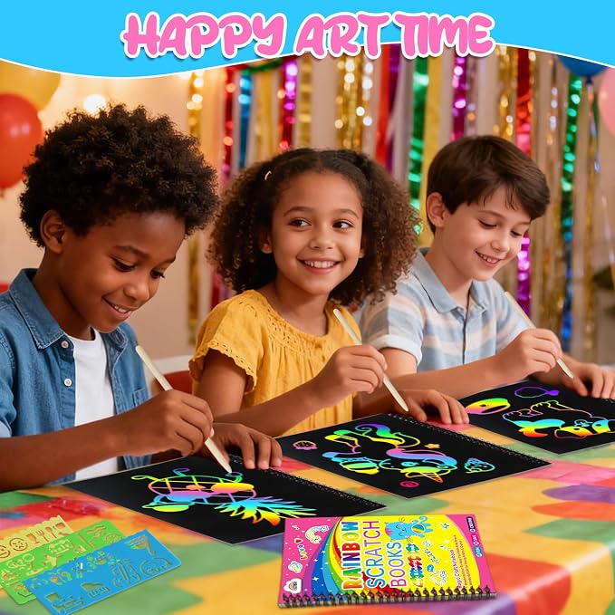 ZMLM Scratch Paper Art-Crafts Gift: 2 Pack Rainbow Notebooks Supplies Toys | Art Crafts for 3 4 5 6 7 8 9 10 11 12 Years Old Girls and Boys Kids Birthday Christmas Party Travel Games Activities