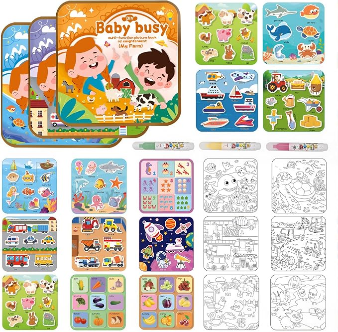 Bresdim Reusable Water Coloring Book for Toddlers Kids 3-5 | No Mess Water Painting Book with Water Pen,Quiet Activity Busy Books,Travel Toy Early Learning Gift for Boys Girls,24Pages