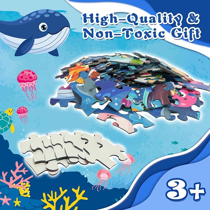 TALGIC Puzzles for Kids Ages 4-6 with Ocean & Underwater World, 70 Piece | Large Round Floor Puzzles, Colorful Underwater World, Educational Learning Toys for 3, 4, 5, 6, 7, 8, Gift for Boys Girls