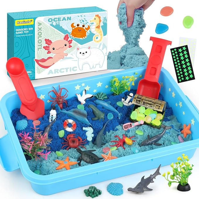 Kaelinda Ocean Sensory Bin for Toddlers 3-4 5-7, Sea Animals Toys for Kids | Sensory Bin Sand Gifts for Toddlers 3-4, Ocean Toys Sensory Sand for Boys Girls Birthday Gifts 3 4 5 6 7 8 Year Old