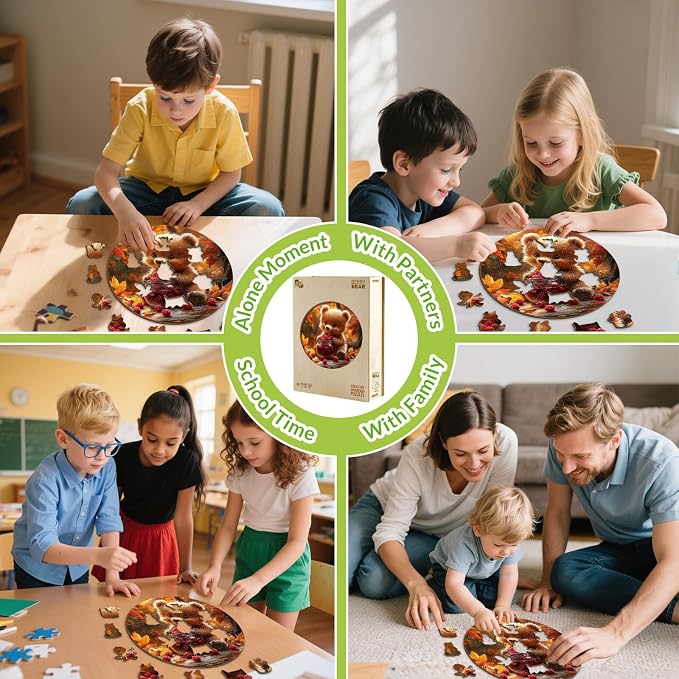 Animal Wooden Puzzles for Kids - Berry Bear | 50 Piece Puzzles for Kids Ages 4-6 - Kids Puzzle with Unique Animal Shapes - Round Puzzles for Boys and Girls (11.4 * 11.4in)