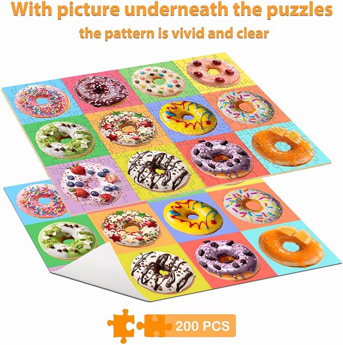 Puzzles for Kids Ages 6-8 8-10 Year Old -200 Pieces Colorful Sweet Donuts | Educational Learning Toys Puzzles for Kids Ages 10-12, Gift for Boys and Girls, Home Decor