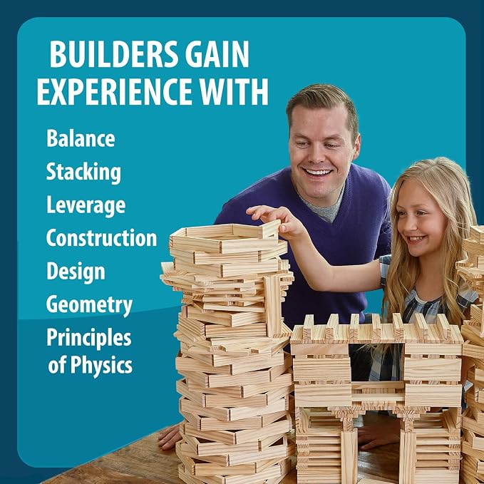 MindWare KEVA 400 Maple Wood Building Planks Set - Building Toy Includes 400 Wooden Blocks, 2 KEVA Balls, and Idea Book - Ages 5+