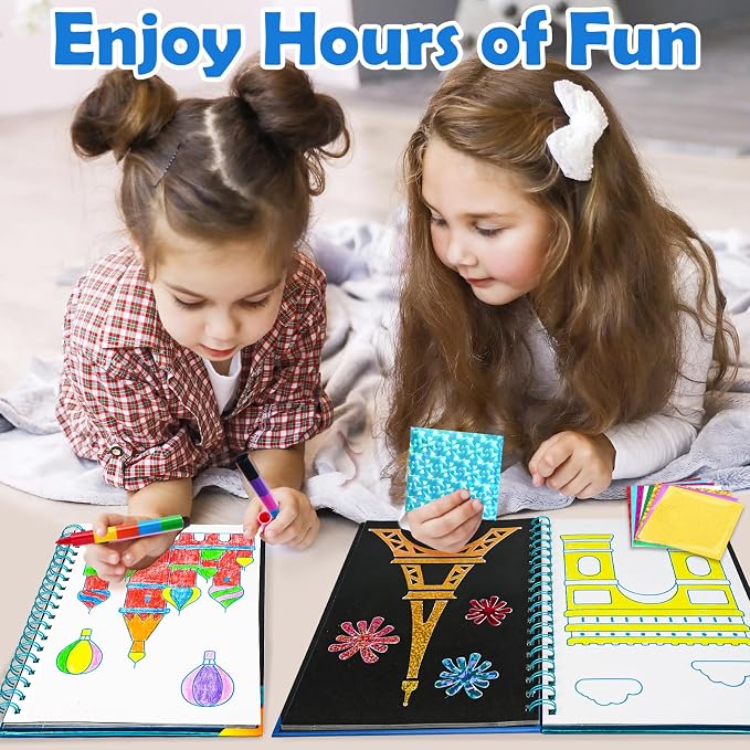 FUNNYB&G Foil Art Craft Kit for Kids, Sparkly Birthday Gift Toy for Kids | No Mess, Kids Ages 4-10 Create Sparkling Artwork, A Creative Gift for Birthdays, Holidays, Travel Activities,Screen-Free Fun.