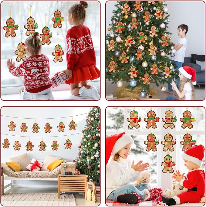 36 Set Christmas Gingerbread Suncatchers Craft Kit for Kids Christmas Tissue Paper Sun Catchers Bulk DIY Your Own Gingerbread Man Hanging Ornament for Xmas Holiday Party Home School Classroom Activity