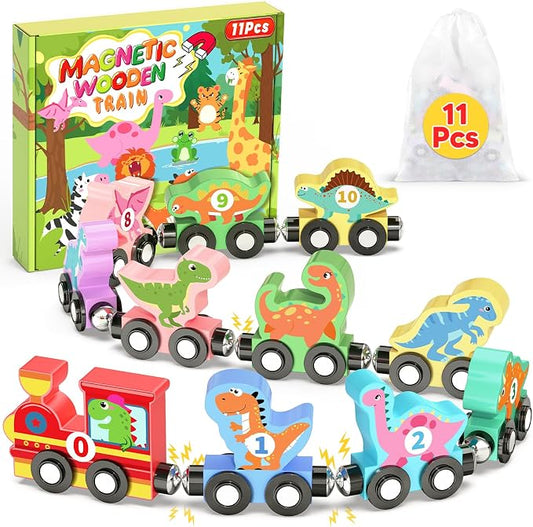 11 Pcs Magnetic Dinosaur Train Set Toys Gifts for Toddler Boy Kids 2-4
