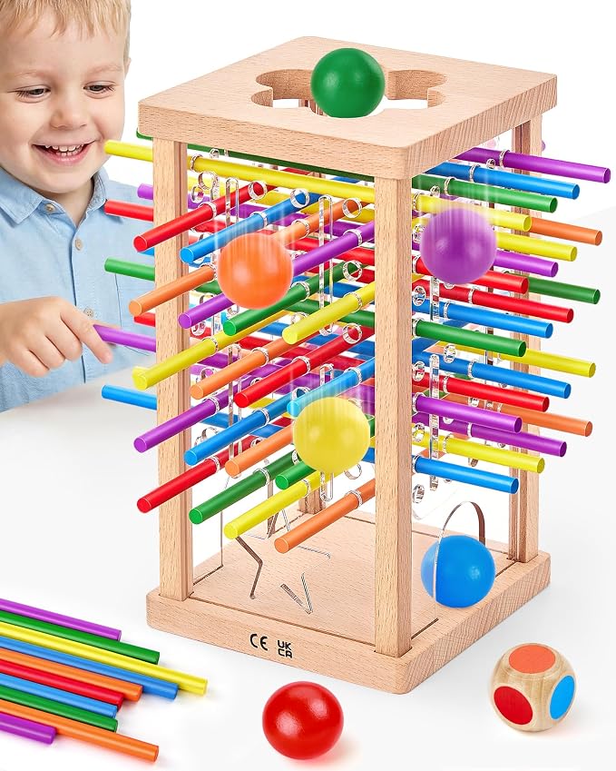 Montessori Wooden Board Game for Kids 3–8, Fine Motor Skills Toy 42 Sticks | Montessori Toys, Color matching, Fine Motor & Family Travel — CPC-Certified Beech Wood & Acrylic, Gift Boys Girls Ages 3–8