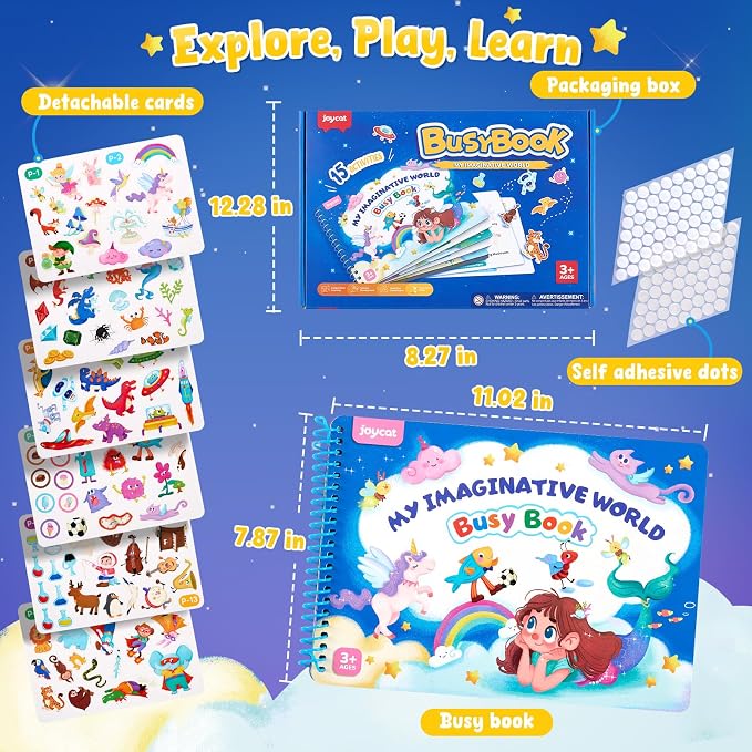 JoyCat Imagination Busy Book for Toddlers Ages 3-5, English | 15 fantasy scenes with magical creatures, underwater adventures and role-play worlds build creativity and preschool skills