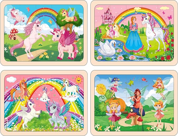 Wooden Jigsaw Puzzles for Kids Ages 4-6, 4-Pack 24-Piece Castle Puzzles Toy | Wood Puzzles Set, Toddler Brain Teaser Toys, Gifts for Boys Girls Ages 3 4 5 6