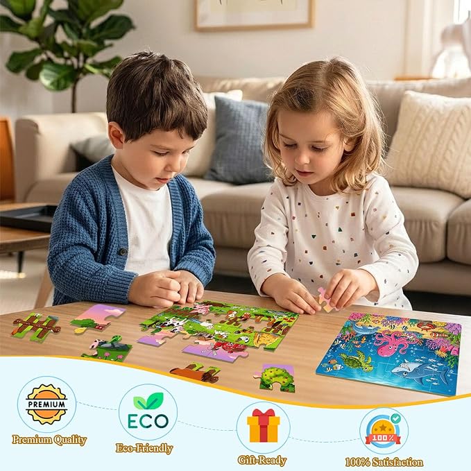 Puzzles for Kids Ages 4-6, Set of 4 Packs with 24 Piece | Wooden Jigsaw Puzzles, Preschool Educational Learning Toys Gifts for 3 4 5 6 Year Old Boys and Girls