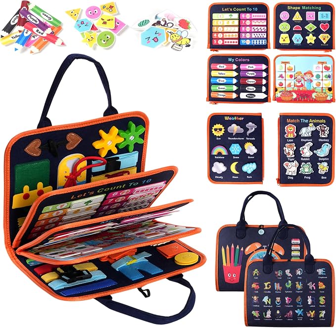 Teefrye Toddlers Busy Board Montessori Toys for Boy Learning Activity Book | Busy Book Travel Toys for Airplane Car, Educational Fine Motor Skills, Birthday Gifts for Boys Toddlers